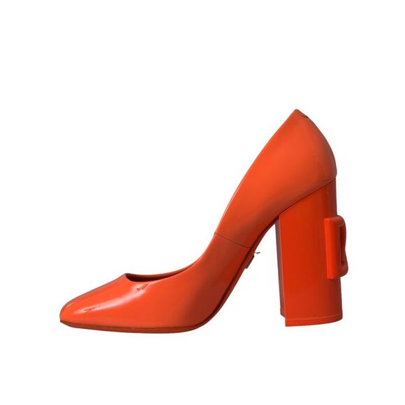 Dolce & Gabbana Orange Patent Leather Logo Heels Pumps Women's Shoes - Picture 5 of 6